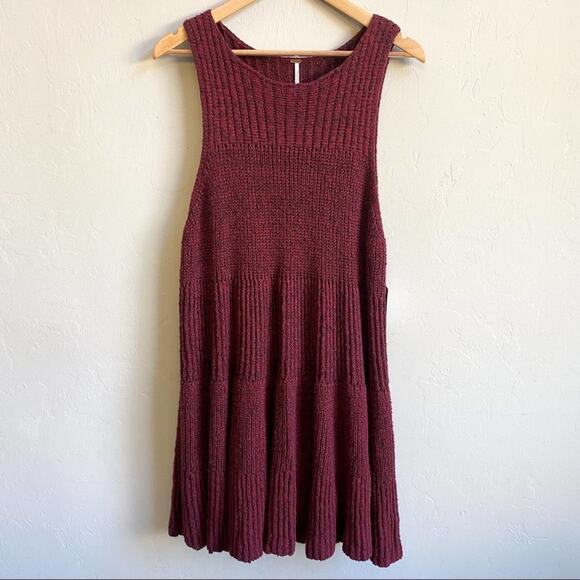 NWT Free People Maroon Red Waterfall Ruffle Knit Sweater Dress - Picture 3 of 8